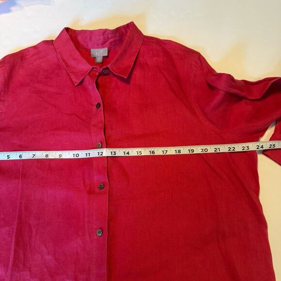 J. Jill Linen Blouse Sz LG Red Long Sleeve Lightweight Preppy Classic Staple EUC - Picture 9 of 13